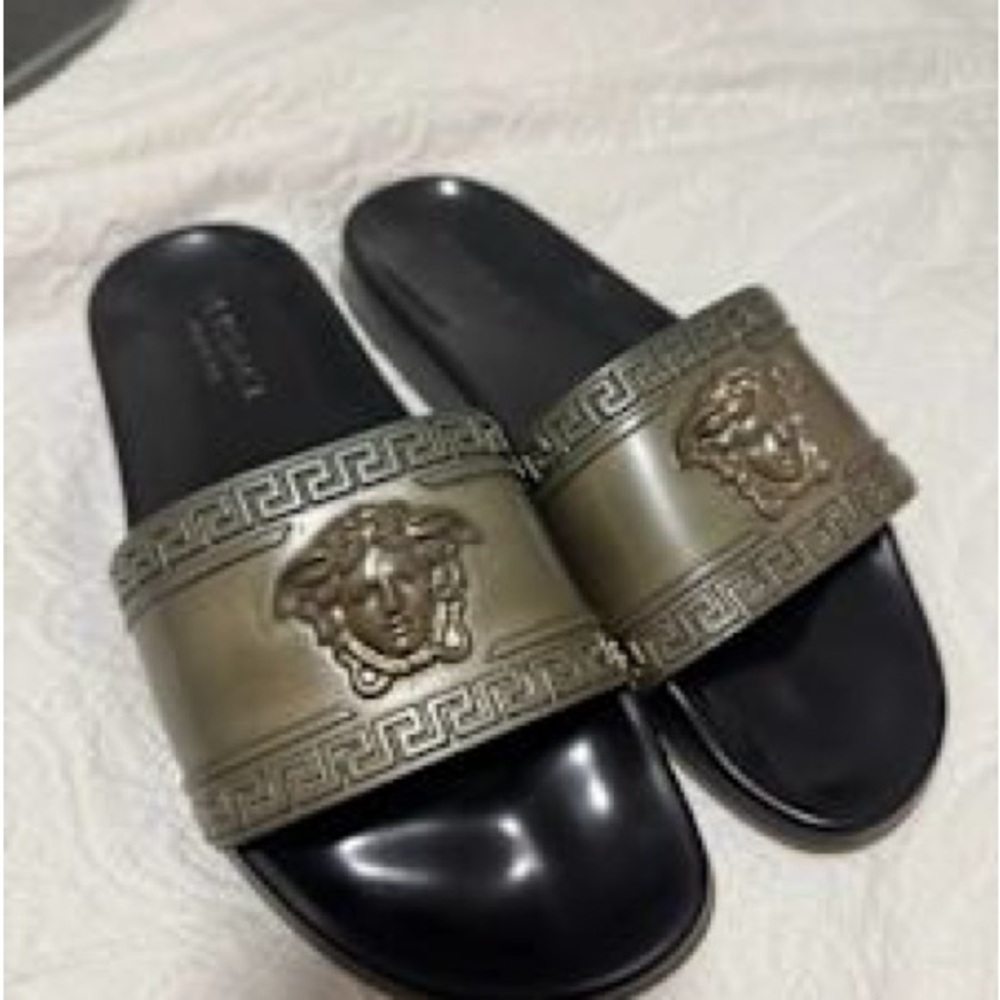 Versace Black Slides with Embossed Logo